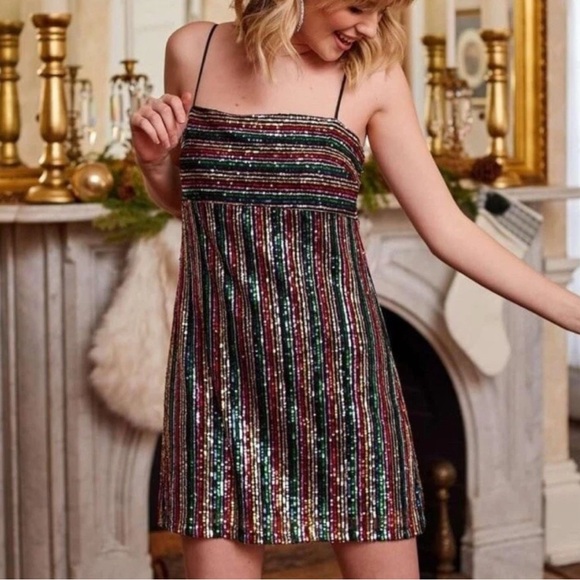 row a Rainbow Stripe Sequin Mini Dress Women’s X-Large - Picture 1 of 9
